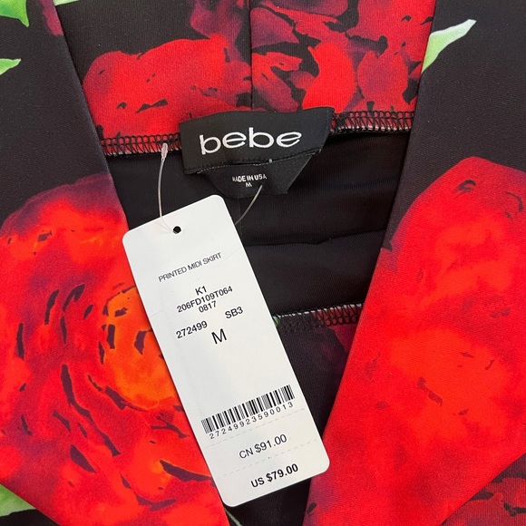 Bebe red floral pencil skirt size L and M - Picture 7 of 7